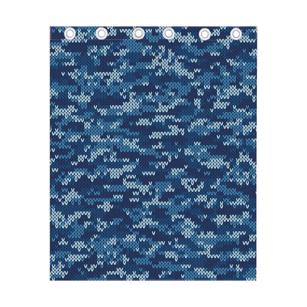 Blue Camouflage Knitted Pattern Print Curtain