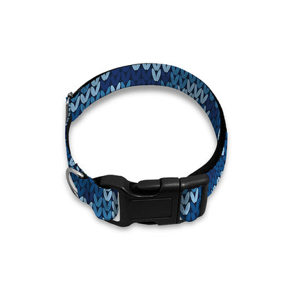 Blue Camouflage Knitted Pattern Print Dog Collar