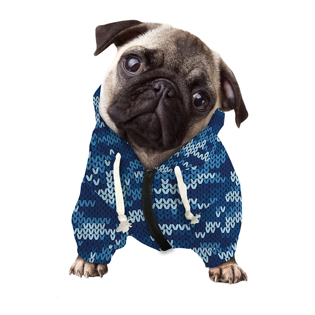 Blue Camouflage Knitted Pattern Print Dog Zip Up Hoodie