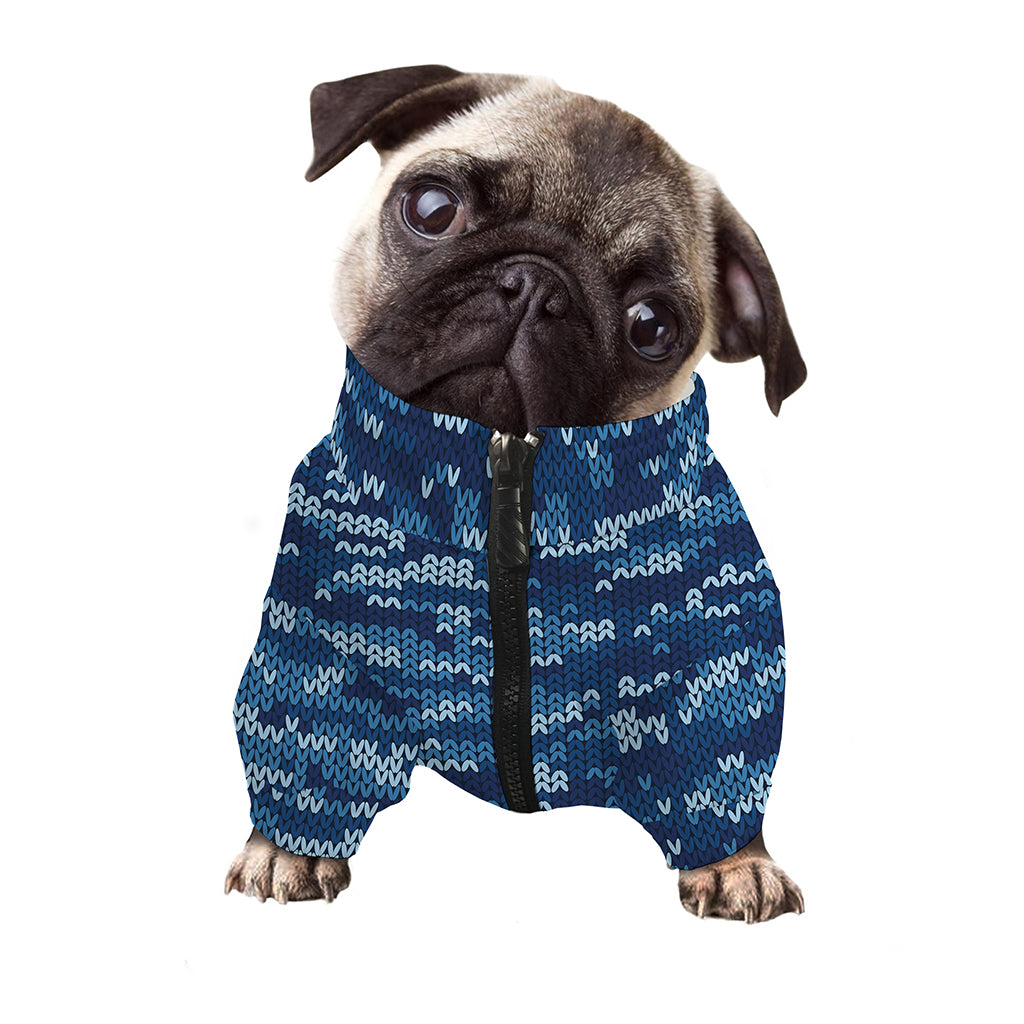 Blue Camouflage Knitted Pattern Print Dog Zip Up Jacket
