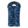 Blue Camouflage Knitted Pattern Print Double Neoprene Wine Tote