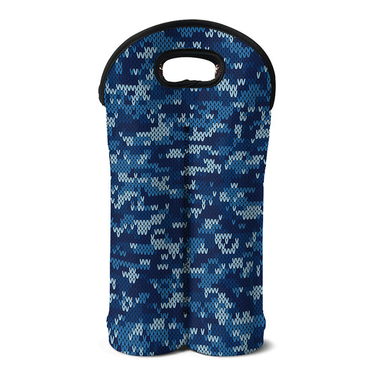 Blue Camouflage Knitted Pattern Print Double Neoprene Wine Tote
