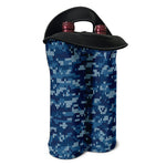 Blue Camouflage Knitted Pattern Print Double Neoprene Wine Tote