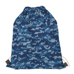 Blue Camouflage Knitted Pattern Print Drawstring Bag