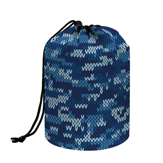 Blue Camouflage Knitted Pattern Print Drawstring Makeup Bag