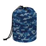 Blue Camouflage Knitted Pattern Print Drawstring Makeup Bag