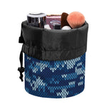 Blue Camouflage Knitted Pattern Print Drawstring Makeup Bag
