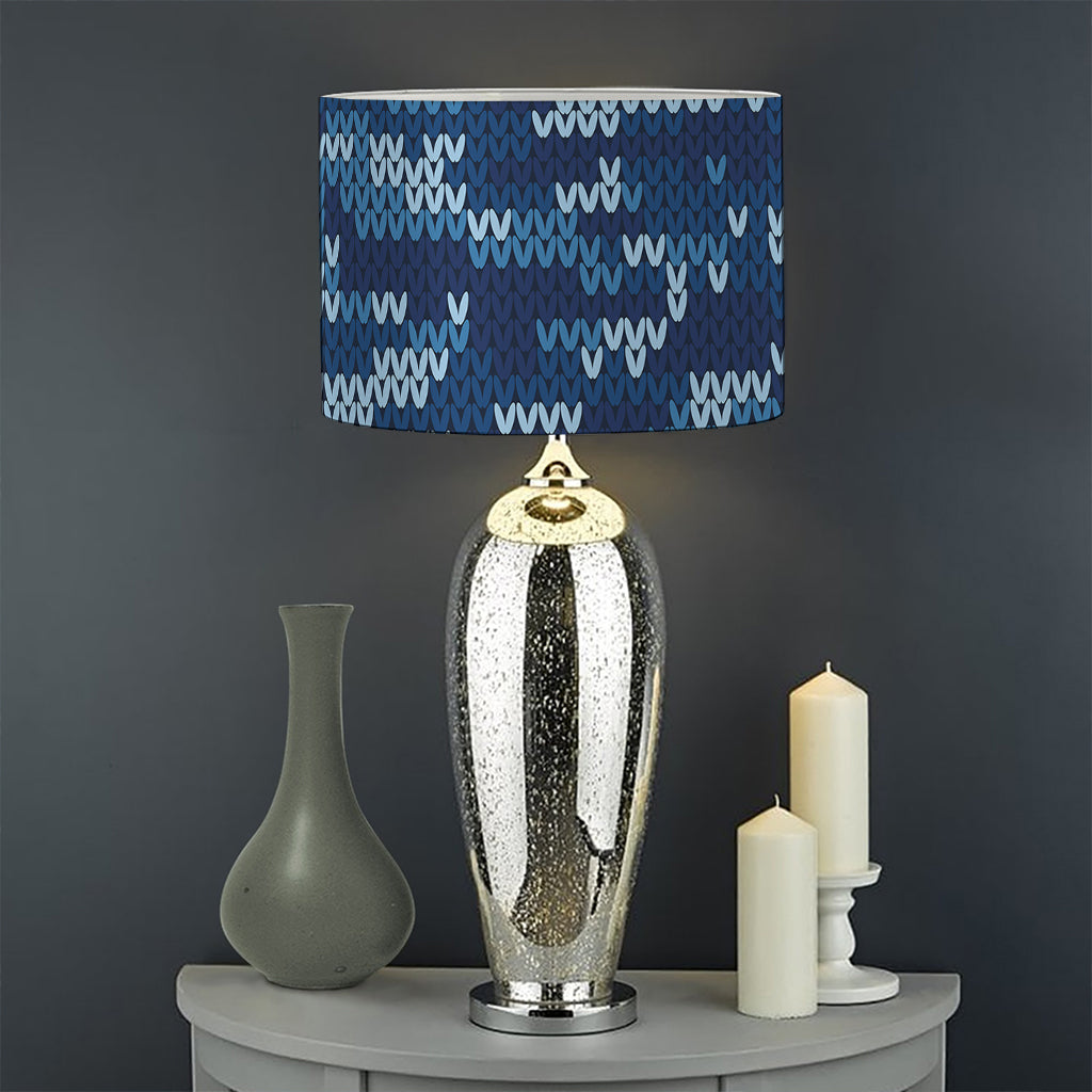 Blue Camouflage Knitted Pattern Print Drum Lamp Shade