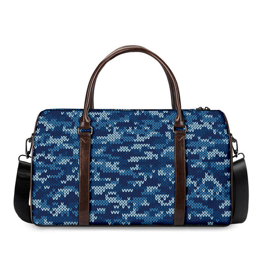 Blue Camouflage Knitted Pattern Print Duffle Bag