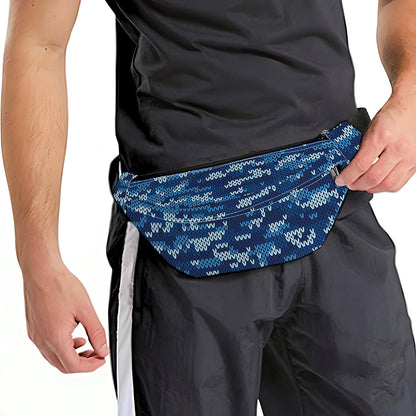 Blue Camouflage Knitted Pattern Print Fanny Pack