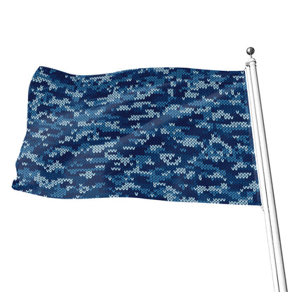 Blue Camouflage Knitted Pattern Print Flag
