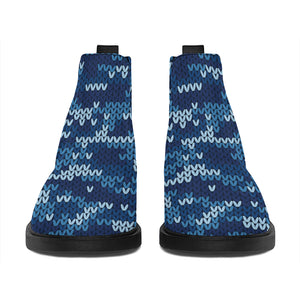 Blue Camouflage Knitted Pattern Print Flat Ankle Boots
