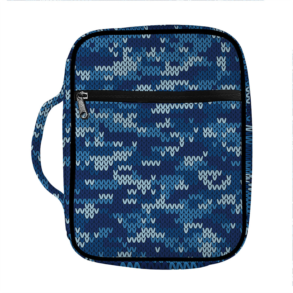 Blue Camouflage Knitted Pattern Print Front Pocket Bible Bag