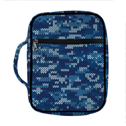 Blue Camouflage Knitted Pattern Print Front Pocket Bible Bag