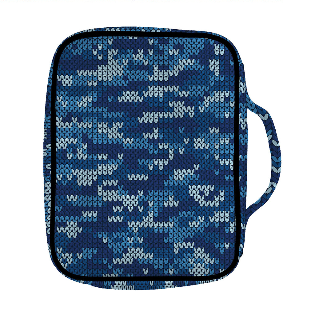 Blue Camouflage Knitted Pattern Print Front Pocket Bible Bag