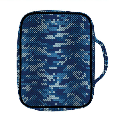 Blue Camouflage Knitted Pattern Print Front Pocket Bible Bag