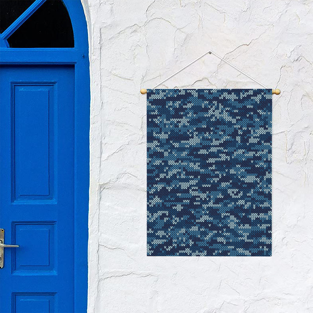 Blue Camouflage Knitted Pattern Print Garden Flag