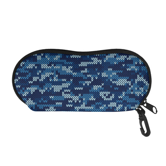 Blue Camouflage Knitted Pattern Print Glasses Case