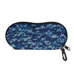 Blue Camouflage Knitted Pattern Print Glasses Case