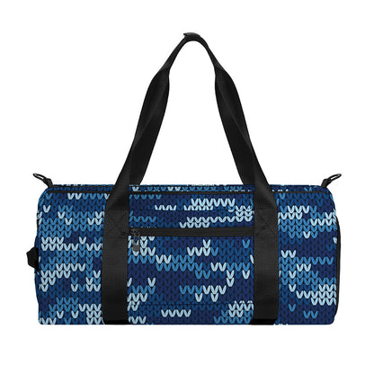 Blue Camouflage Knitted Pattern Print Gym Bag