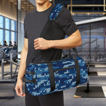 Blue Camouflage Knitted Pattern Print Gym Bag