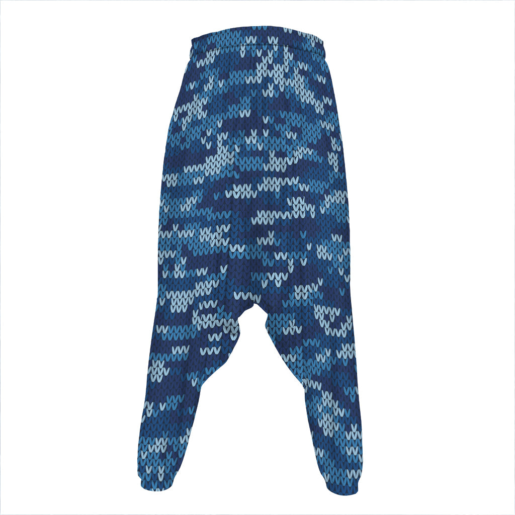 Blue Camouflage Knitted Pattern Print Hammer Pants