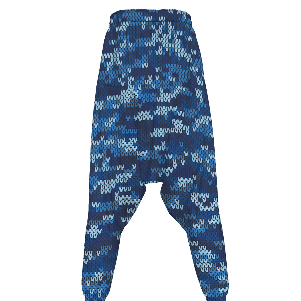 Blue Camouflage Knitted Pattern Print Hammer Pants