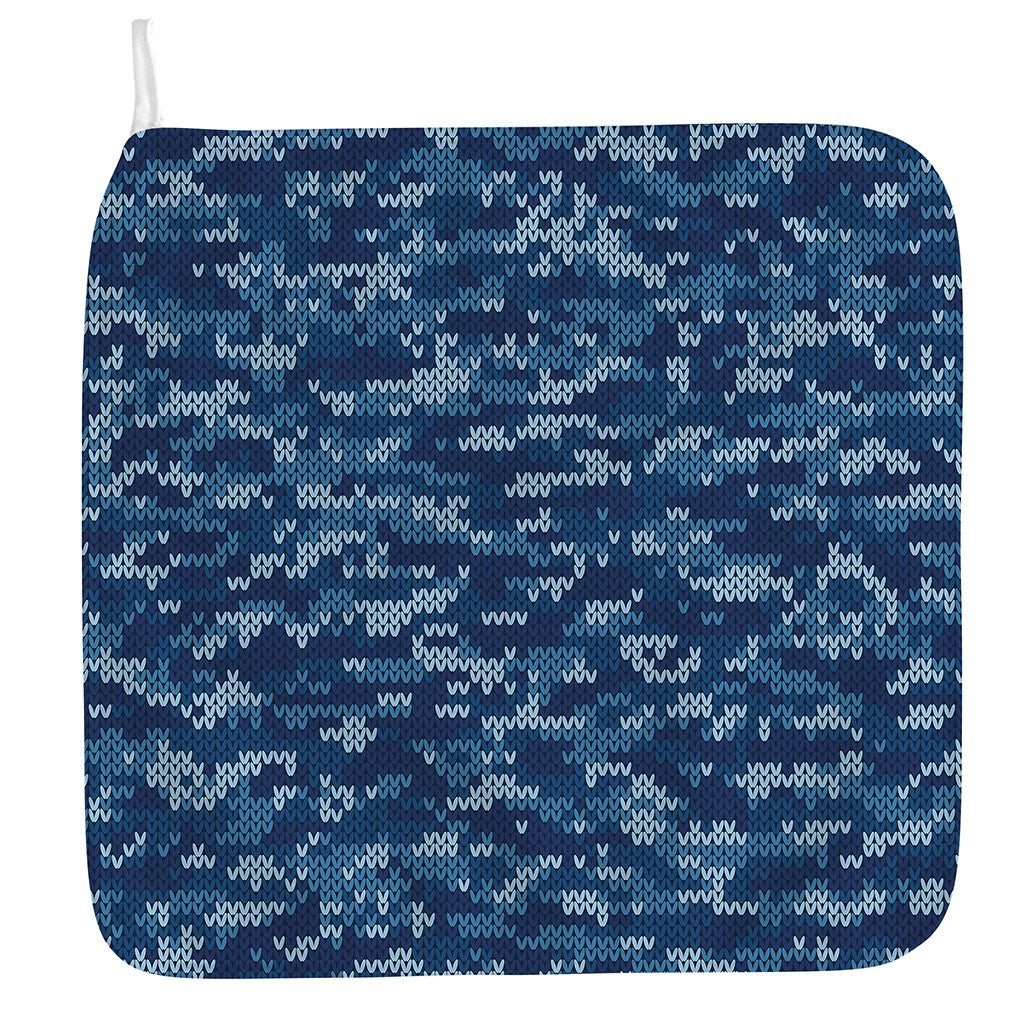 Blue Camouflage Knitted Pattern Print Hand Towel