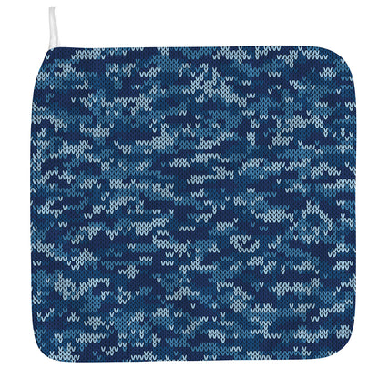 Blue Camouflage Knitted Pattern Print Hand Towel