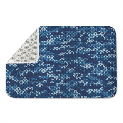 Blue Camouflage Knitted Pattern Print Indoor Door Mat