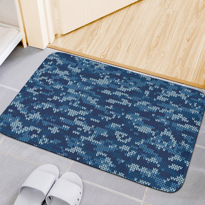Blue Camouflage Knitted Pattern Print Indoor Door Mat