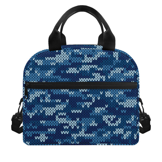 Blue Camouflage Knitted Pattern Print Insulated Lunch Bag