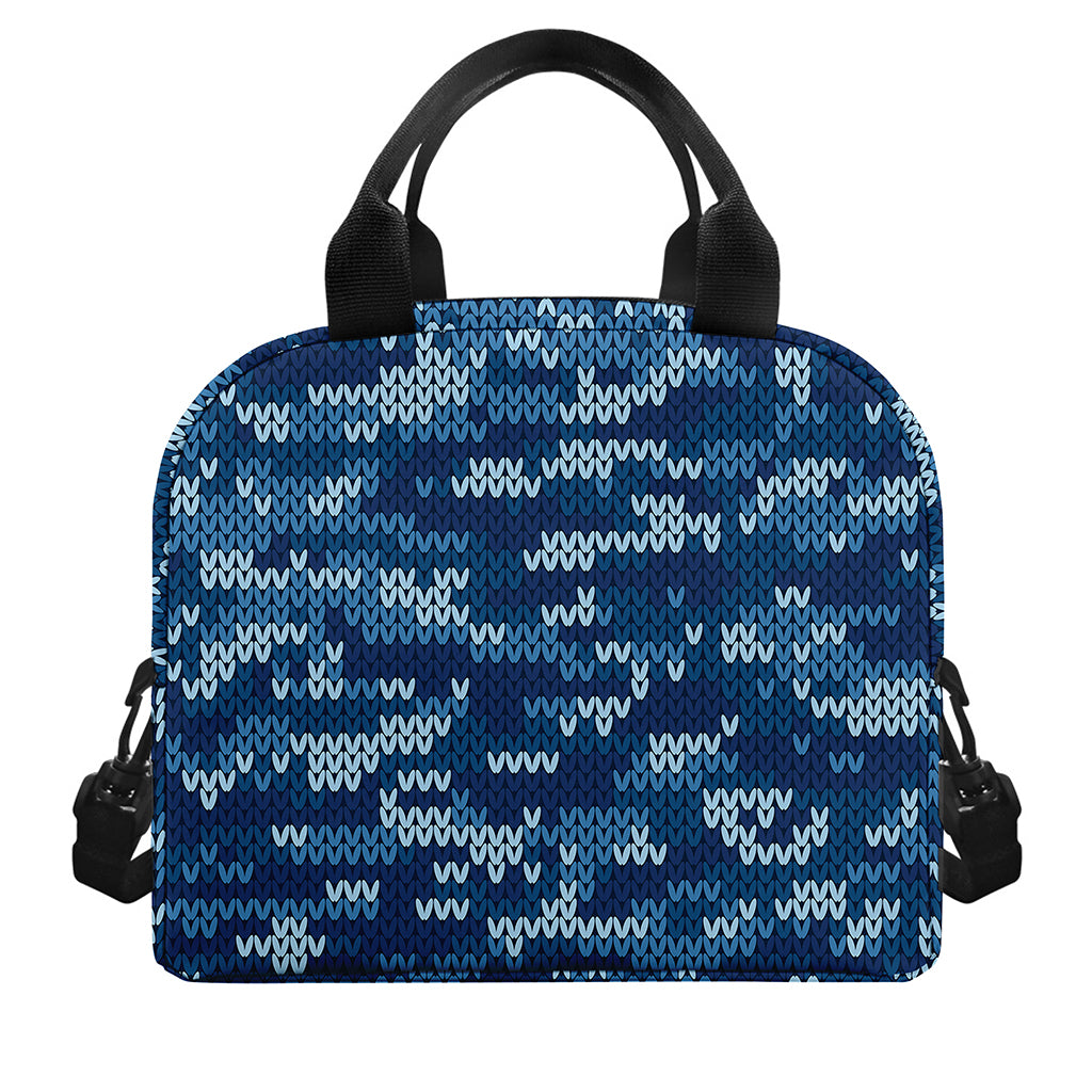 Blue Camouflage Knitted Pattern Print Insulated Lunch Bag