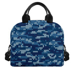 Blue Camouflage Knitted Pattern Print Insulated Lunch Bag