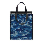 Blue Camouflage Knitted Pattern Print Insulated Lunch Tote