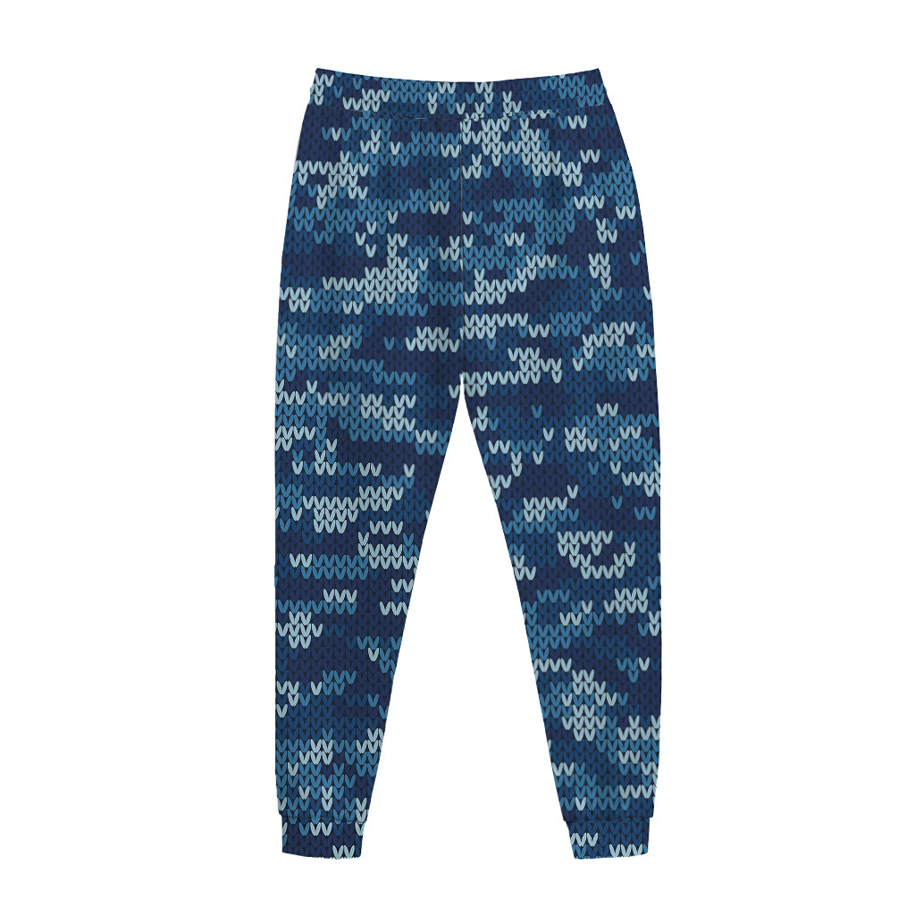 Blue Camouflage Knitted Pattern Print Jogger Pants