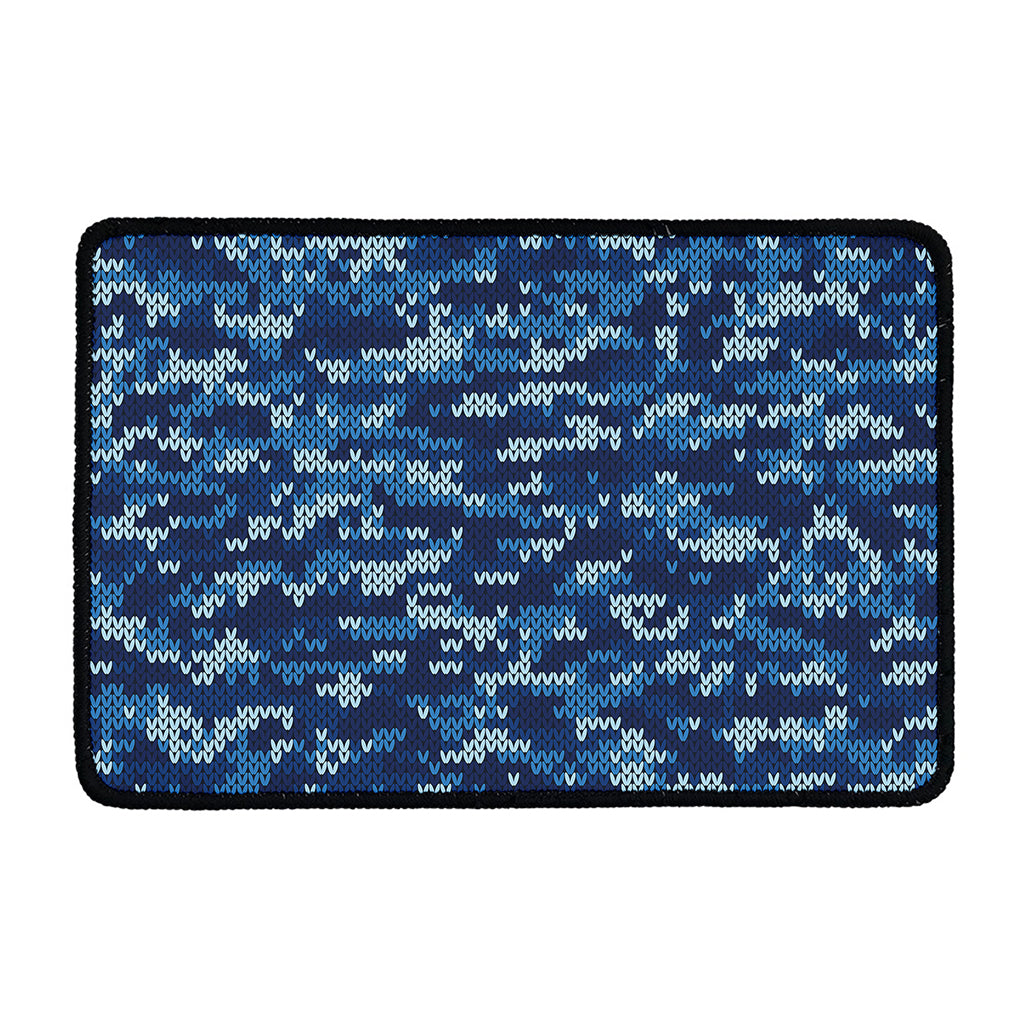 Blue Camouflage Knitted Pattern Print Kitchen Mat