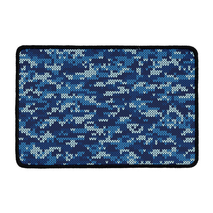 Blue Camouflage Knitted Pattern Print Kitchen Mat