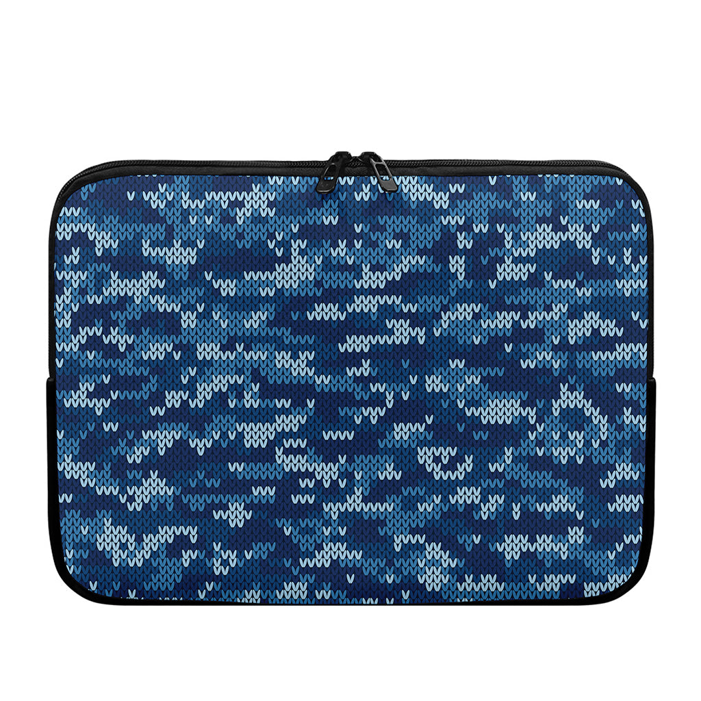 Blue Camouflage Knitted Pattern Print Laptop Sleeve