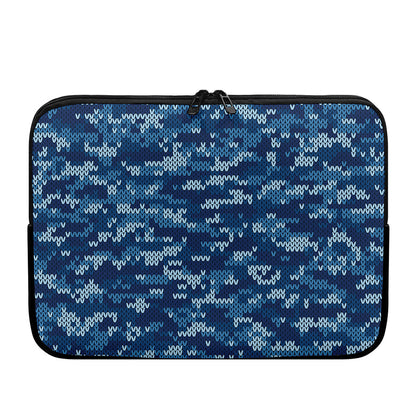 Blue Camouflage Knitted Pattern Print Laptop Sleeve