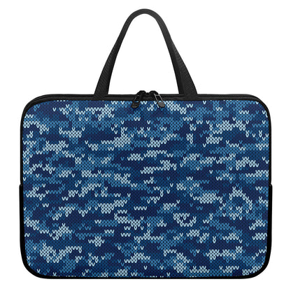 Blue Camouflage Knitted Pattern Print Laptop Sleeve With Handle