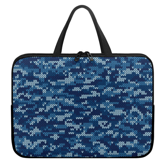 Blue Camouflage Knitted Pattern Print Laptop Sleeve With Handle
