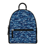 Blue Camouflage Knitted Pattern Print Leather Backpack