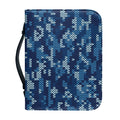 Blue Camouflage Knitted Pattern Print Leather Bible Cover