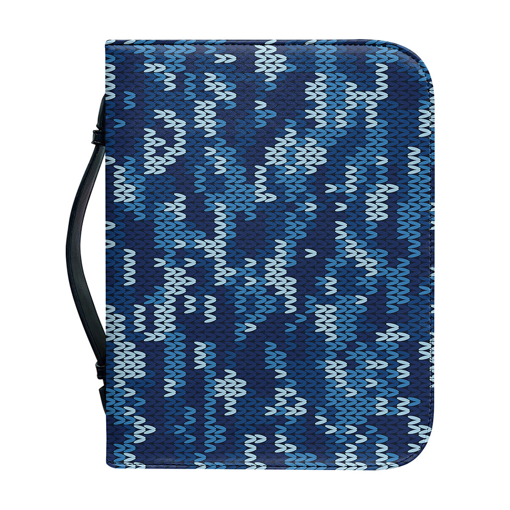 Blue Camouflage Knitted Pattern Print Leather Bible Cover