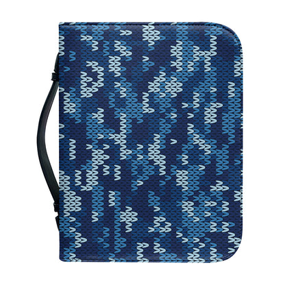 Blue Camouflage Knitted Pattern Print Leather Bible Cover