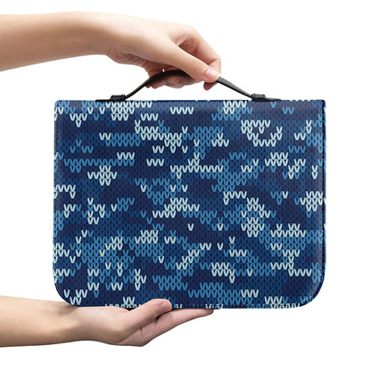 Blue Camouflage Knitted Pattern Print Leather Bible Cover