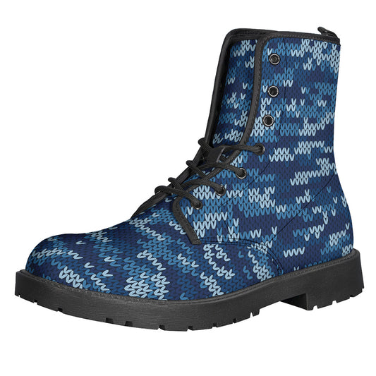 Blue Camouflage Knitted Pattern Print Backpack