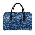 Blue Camouflage Knitted Pattern Print Leather Duffel Bag
