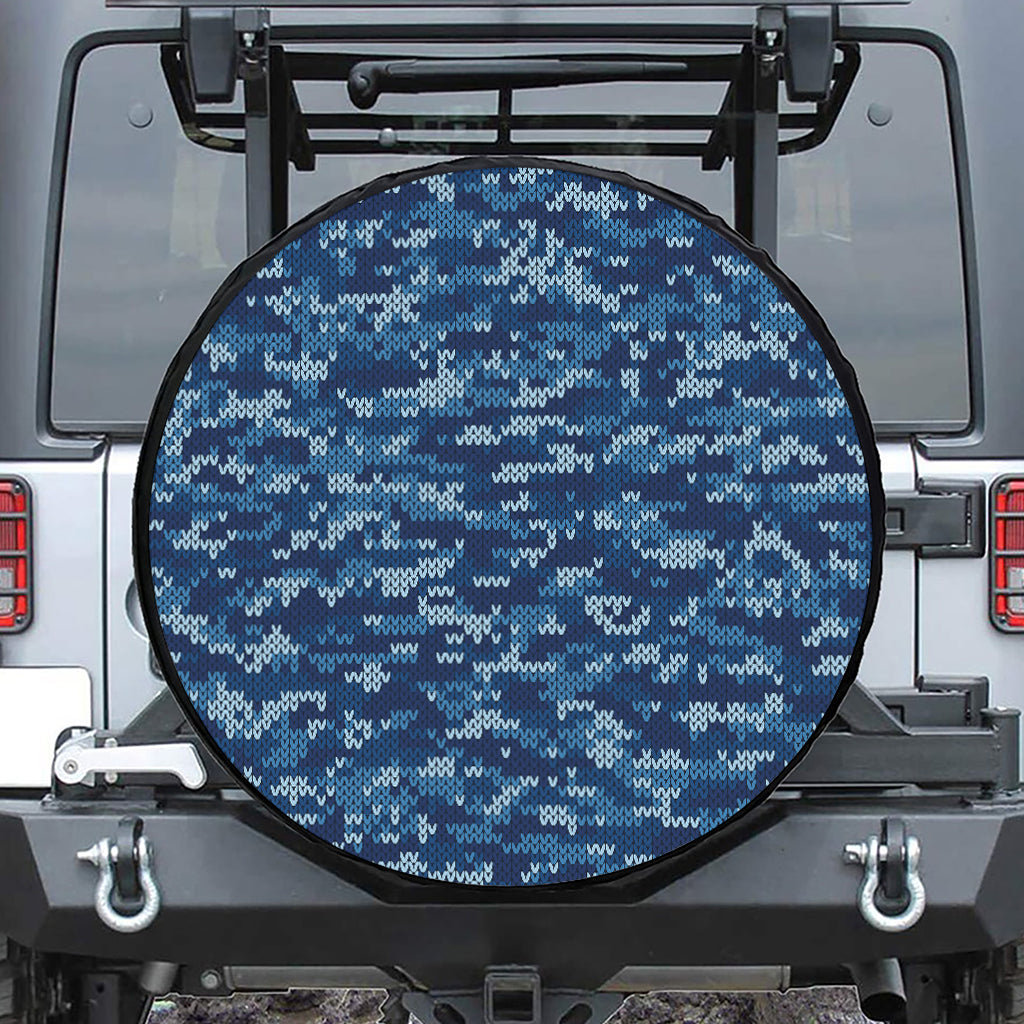 Blue Camouflage Knitted Pattern Print Leather Spare Tire Cover